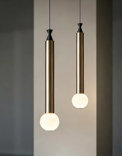 Two Cylindrical Metal Pendant Lights With Round Bulbs Modern Design 3d model