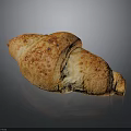 Golden Crispy Freshly Baked Croissant With Flaky Interior Shiny Crust On Black Reflective Surface