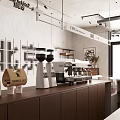 Coffee Shop Interior With Espresso Machine Coffee Bean Bag Brown Counter And Wall Art