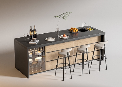 Modern Bar Chair Combination Western Kitchen Bar Counter Central Island Sink Bar Chair 3d model