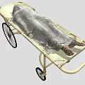 Antique Medical Stretcher With Metal Frame Wheels And Gray Cloth Cover
