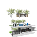 Various Small Building Structure Designs With Trees Under Starry Sky Background 3d model