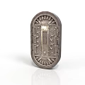 Ornate Decorative Oval Metal Plaque With Intricate Carved Patterns And Designs