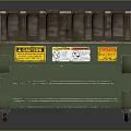 Industrial Metal Trash Bin With Corrugated Lid And Warning Labels On Wheels