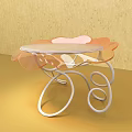Orange Petal Shaped Glass Top Coffee Table With White Curved Metal Legs