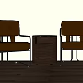Brown Leather Leisure Seating Set With Metal Frame And Wooden Round Side Table