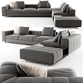 Modern L Shaped Gray Fabric Sectional Sofa With Multiple Cushions And Ottoman 3d model