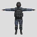 Game and Movie Character in Blue Tactical Uniform with Black Helmet Goggles Vest Knee Pads