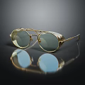 Jewelry Accessory Gold Frame Sunglasses With Light Green Lenses And Reflection On Black Background