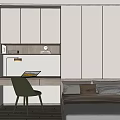 Modern Tatami Bedroom With Desk Table Lamp Laptop Green Chair White Cabinets And Blinds