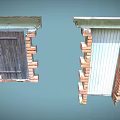 Weathered Entrance Gates With Red Brick Frames Green Top Edges Wooden And White Doors