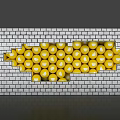 Yellow Spheres Arranged In Irregular Shape On Gray Brick Wall Background 3d model