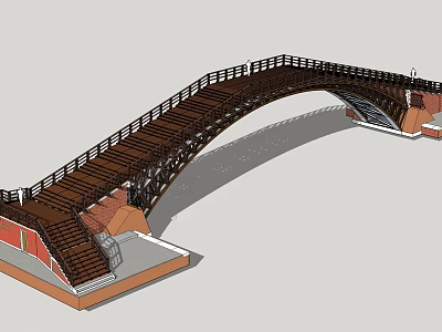 Arch Bridge Design With Wooden Deck Railings And Red Brick Abutments 3d model