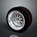 Stylish Car Tire With Black Tread Silver Alloy Wheel Rim And Red Sidewall Stripe
