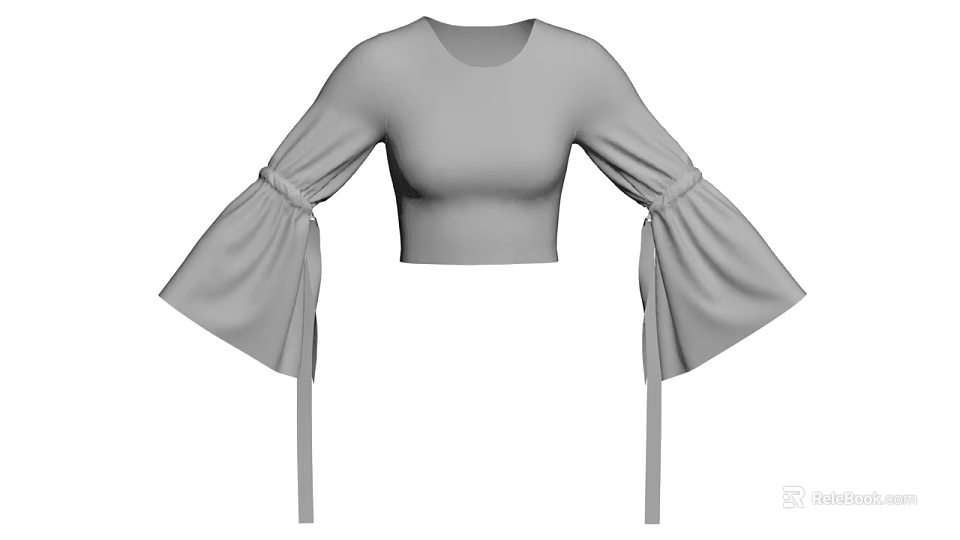 Trendy Women’s Crop Top Featuring Bell Sleeves And Tied Cuff Details 3d model 