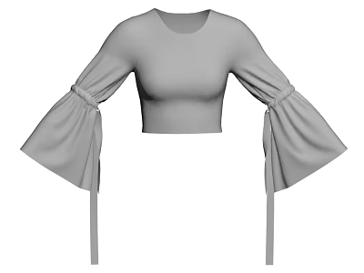 Trendy Women’s Crop Top Featuring Bell Sleeves And Tied Cuff Details 3d model