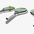 Sports Equipment Three Tennis Rackets With Green Strings White Handles And A Tennis Ball