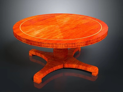 Sleek Orange Round Wooden Table With Cross Leg Design And Smooth Surface Finish 3d model