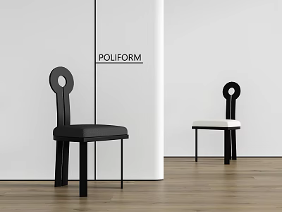 Poliform Black And White Dining Chairs With Circular Backrest In White Walls And Wooden Floor 3d model