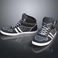 Stylish Gray And Black High Top Shoes With White Laces Stripes And Soles