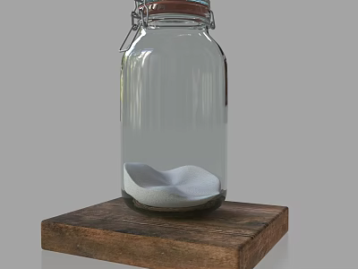 Stylish Magazine Publication Display With Clear Glass Jar And White Sand On Wooden Stand 3d model