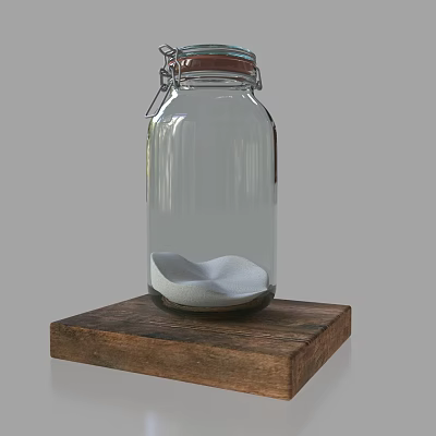 Stylish Magazine Publication Display With Clear Glass Jar And White Sand On Wooden Stand 3d model