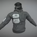 Gray Utility Hoodie With Dual Chest Pockets Sleeve Pocket And Functional Design