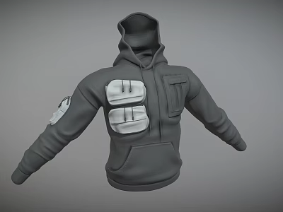 Gray Utility Hoodie With Dual Chest Pockets Sleeve Pocket And Functional Design 3d model