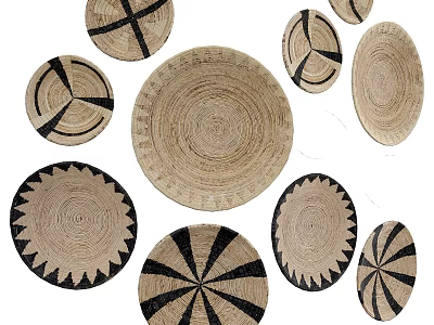 Decorative Woven Baskets with Various Shapes Beige Black Patterns for Home Decor 3d model