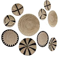 Decorative Woven Baskets with Various Shapes Beige Black Patterns for Home Decor 3d model