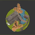 Miniature Landscape Model Featuring Thatched Cottage Orange Trees Bridge Pond And Pavilion On Circular Base
