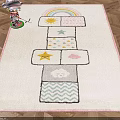 Square Rug with Rainbow Sun Star Cloud Shell Patterns for Kids Room Play Area 3d model