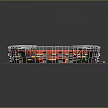 3D Model Of Modern Football Stadium With White Roof Green Pitch And Blue Stands