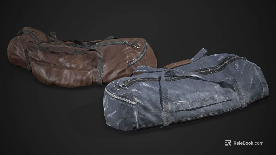 Durable Travel Duffel Bags With Zippers And Straps In Brown And Blue 3d model 