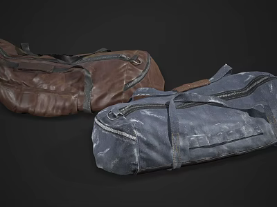 Durable Travel Duffel Bags With Zippers And Straps In Brown And Blue 3d model