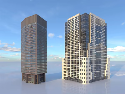 Modern Office Buildings With Glass Facades And Contemporary High Rise Design 3d model