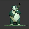 Cartoon Badger Character Standing And Holding Umbrella On Green Spotted Circular Base