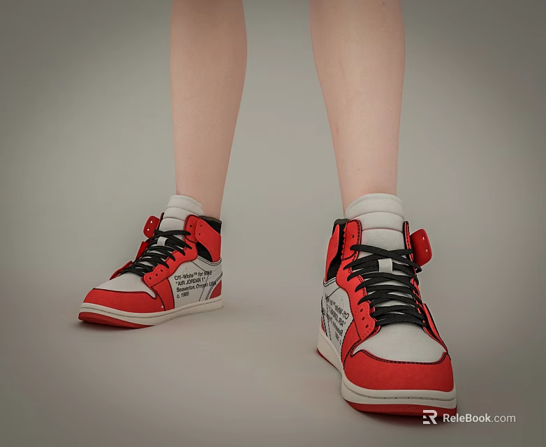 Stylish Red And White High Top Sneakers With Black Laces And Design Details 3d model 
