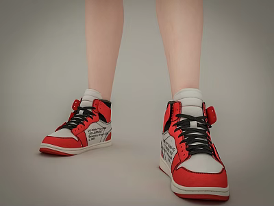 Stylish Red And White High Top Sneakers With Black Laces And Design Details 3d model