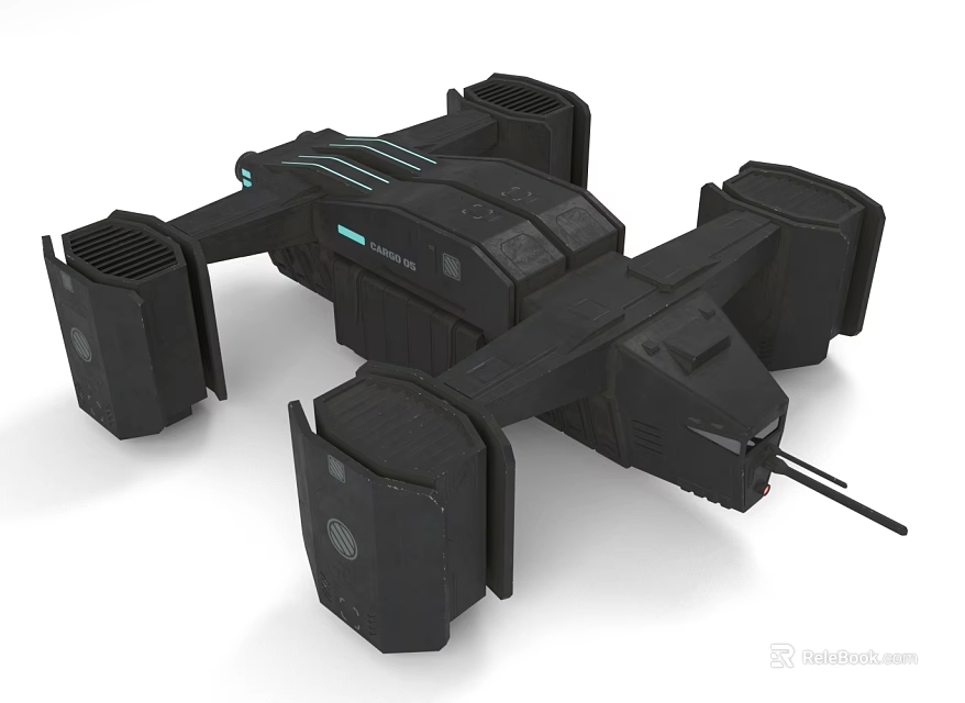 Black Sci Fi Flying Vehicle With Multiple Propulsion Engines And Weapon System 3d model