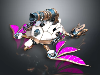 Steampunk Mechanical Turtle with Pink Wings and Intricate Metal Gears Design 3d model
