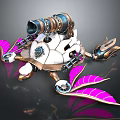Steampunk Mechanical Turtle with Pink Wings and Intricate Metal Gears Design