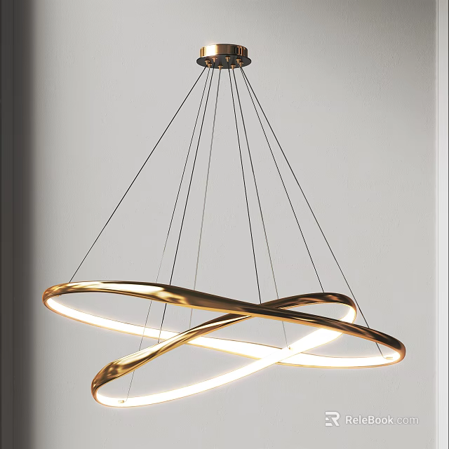 Modern Golden Curved Circular Ring Chandelier With Illuminated Light For Interior Design 3d model 