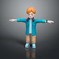 Cartoon Red Haired Boy Wearing Headphones Blue Jacket Arms Outstretched Black Background With Reflection