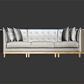 Curved Multi Seat Sofa with Light Gray Fabric and Blue Gray Cushions on Wooden Legs