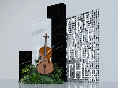 Guiding Display With Violin Green Plants Marble Structures And Create Together Panel 3d model