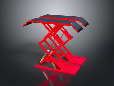 Red Scissor Lift Platform With Black Top And Metal Frame For Industrial Lifting 3d model