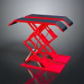 Red Scissor Lift Platform With Black Top And Metal Frame For Industrial Lifting