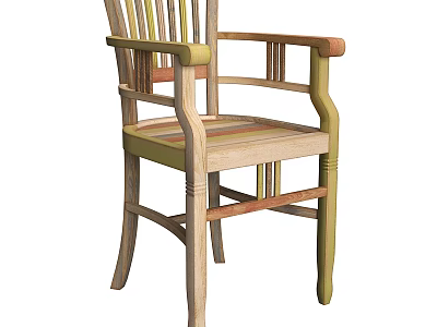 Wooden Leisure Chair With Armrests And Colorful Striped Seat Design 3d model