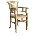 Wooden Leisure Chair With Armrests And Colorful Striped Seat Design